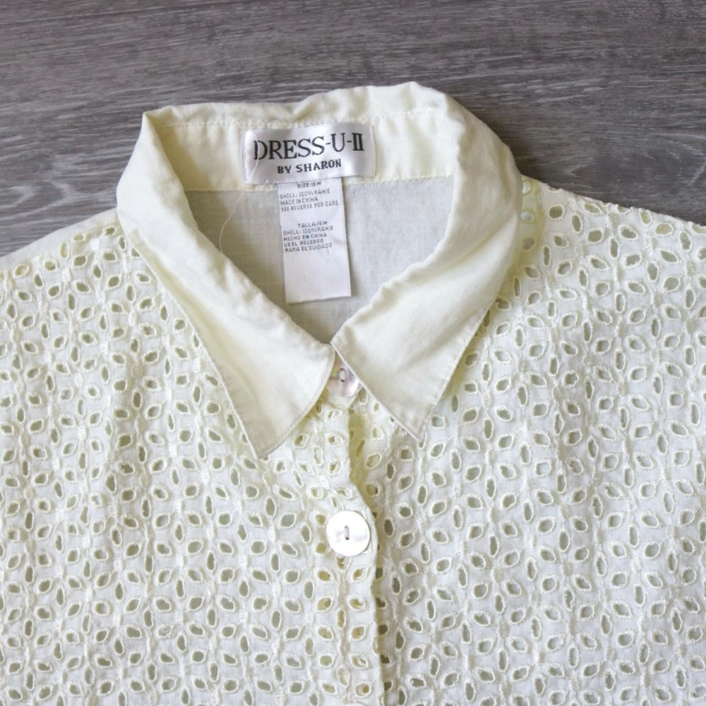 Cream Off White Eyelet Button Down Collared Shirt - image 1